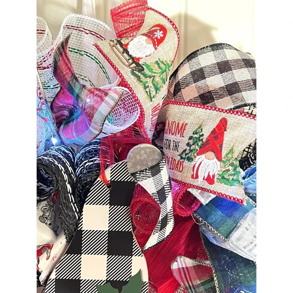 Handmade Merry Christmas Gnome Holiday Ribbon Door Wreath 22 ins W47